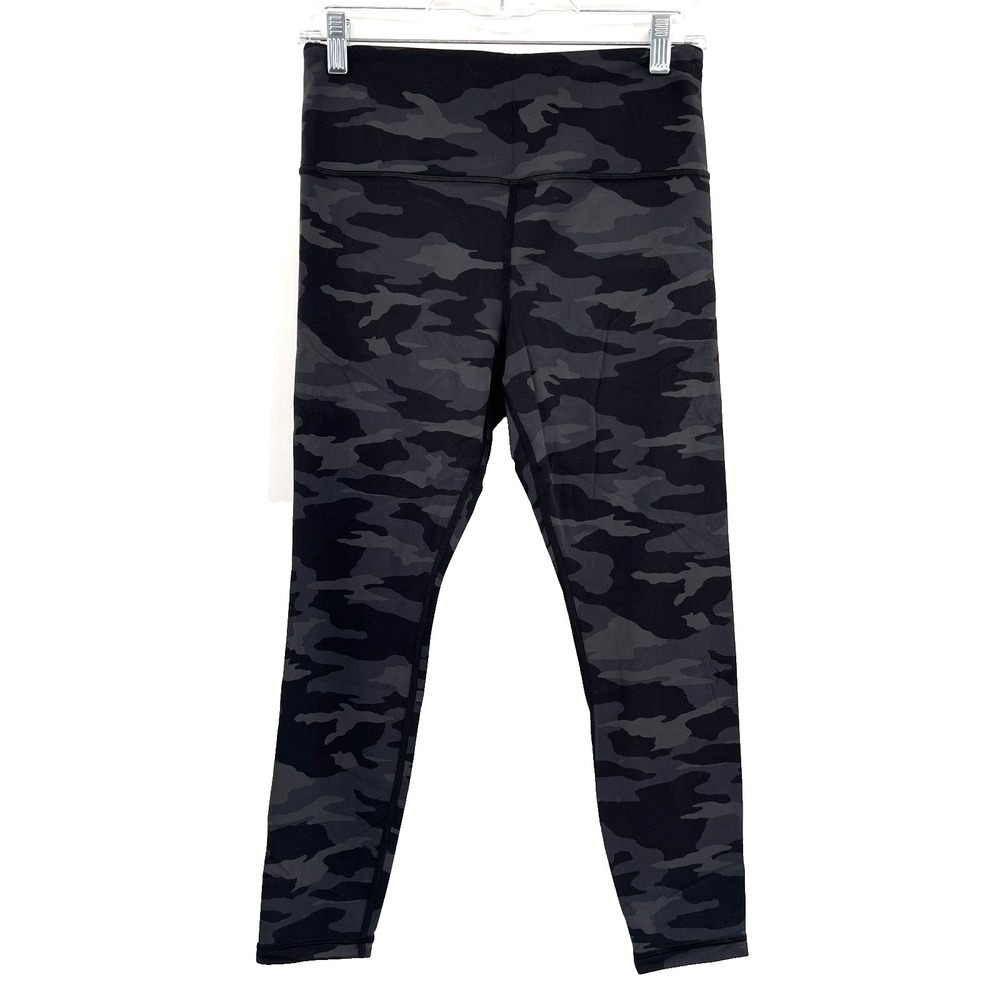 ATHLETA Women's M Black/Gray Camouflage Elation 7/8 Tight Leggings Buttery Soft!